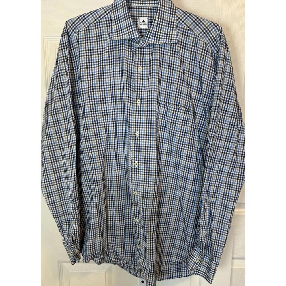 Peter Millar Crown Men’s Large Long Sleeve Button Down Blue Plaid - Picture 4 of 5